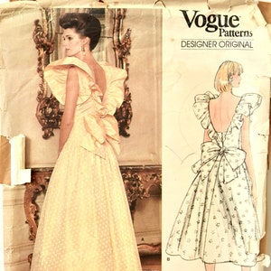 Bellville Sassoon Vogue Designer Original 1355 Vintage 1980's Sewing Pattern Misses' Evening Dress Big Ruffle Size 12 Bust 34