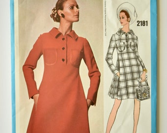 James Galanos Vogue Americana 2181 Vintage 1960's Sewing Pattern Misses' MOD Dress UNCUT Factory Folds Size 14 Bust 36