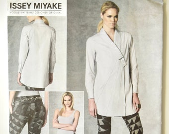 Issey Miyake Vogue V1204 Designer Original Sewing Pattern Tunic Large Collar and Jeans Pants UNCUT Factory Folds Size 6-8-10-12