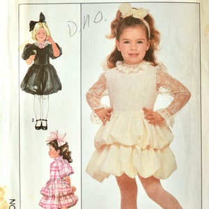 Simplicity 8367 Sewing Pattern Vintage 1980s Girl&#39;s Child&#39;s Dress Bubble Skirt Puff Sleeves Neck Ruffle Size 5