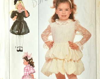 Simplicity 8367 Sewing Pattern Vintage 1980s Girl's Child's Dress Bubble Skirt Puff Sleeves Neck Ruffle Size 5