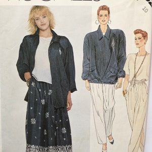 McCalls 3082 Sewing Pattern Vintage 1980s Unlined Zippered Jacket Pullover Top Gathered Pants Elastic Casings Patch Pockets UNCUT FF Size 10