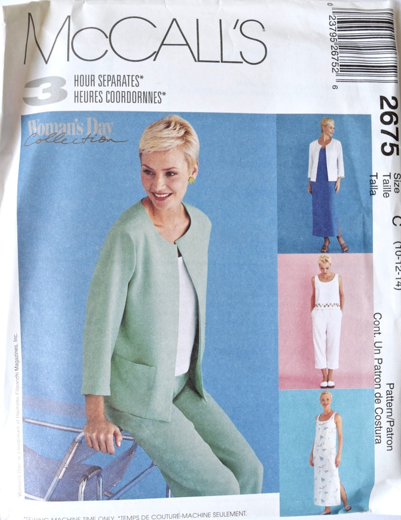 McCall's 2675 Sewing Pattern Misses' Unlined Jacket Dress Top and Pull On Pants 3 Hours Women's Day Collection UNCUT FF Sizes 10-12-14 image 1