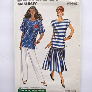 Butterick 4108 Vintage 1980's Sewing Pattern Misses' Loose Fitting Pullover Top Pattern Dirndl Skirt Tapered Pants 80s Style Sz XS-S-M UNCUT image 2