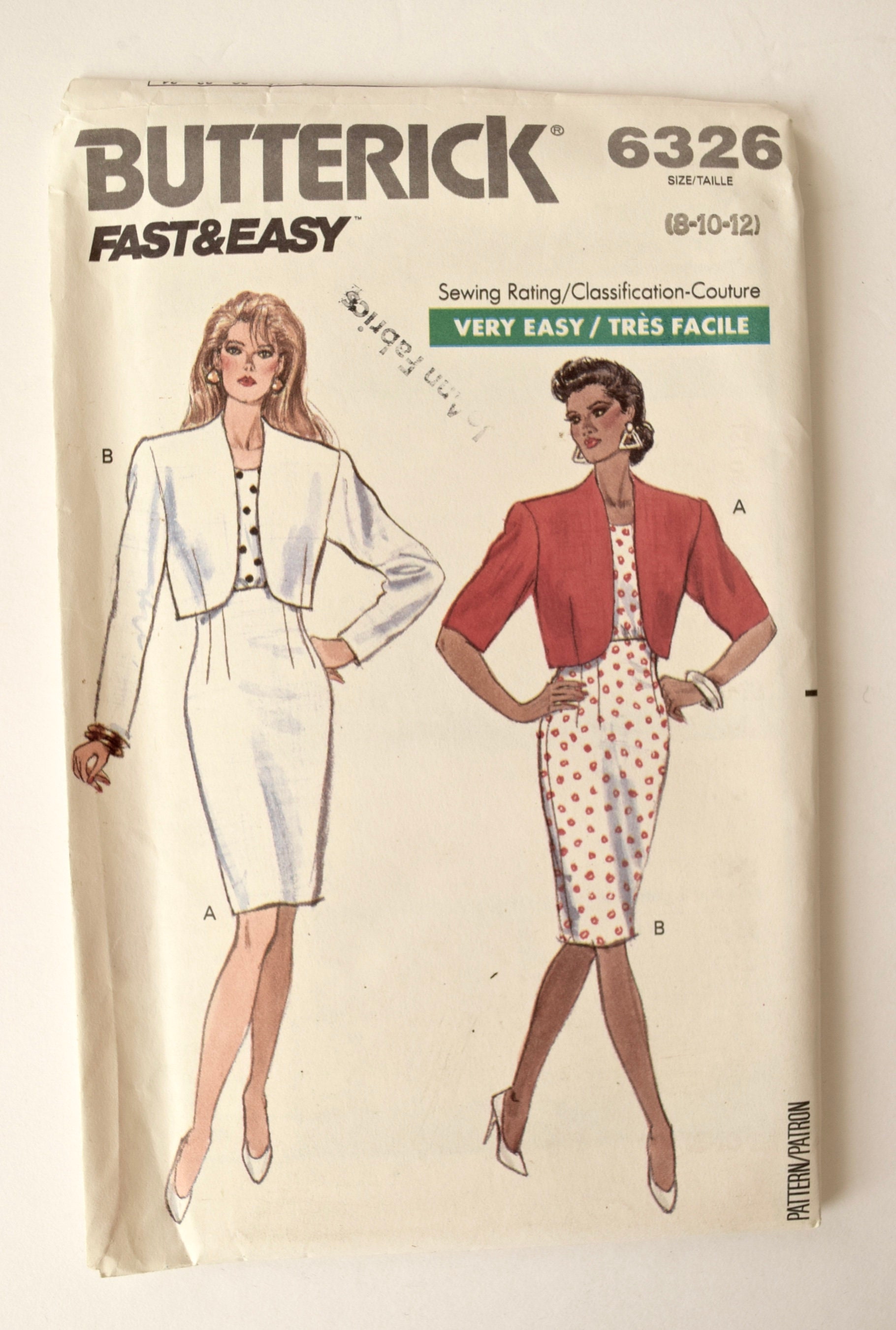 Butterick 6326 Sewing Pattern Vintage 1980s Fast & Easy Bolero - Etsy