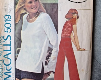 Cinnamon 1970's McCall's 5019 Vintage Sewing Pattern Misses' Scoop Neck Top and Pants or Shorts with Patch Pocket Size 8 Bust 31.5