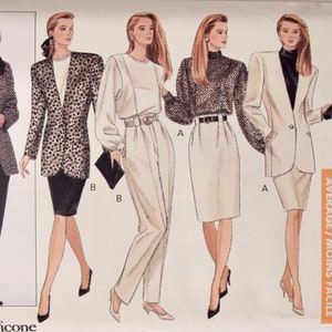 Butterick 6712 Vintage 1980s Sewing Pattern Evan Piccone Jacket with Extended Shoulders Blouse Skirt Pants UNCUT Factory Folds Size 6-8-10