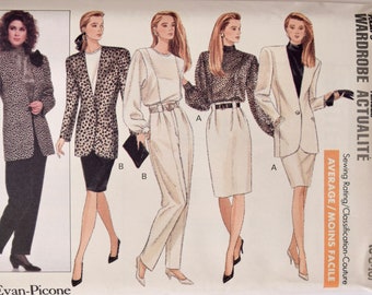 Butterick 6712 Vintage 1980s Sewing Pattern Evan Piccone Jacket with Extended Shoulders Blouse Skirt Pants UNCUT Factory Folds Size 6-8-10