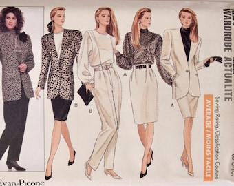 Butterick 6712 Vintage 1980s Sewing Pattern Evan Piccone Jacket with Extended Shoulders Blouse Skirt Pants UNCUT Factory Folds Size 6-8-10