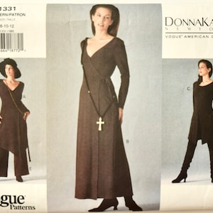 Donna Karan Vogue 1331 Vintage 1990&#39;s Wrap Dress Two Lengths, Close Fitting Top, Wide Legged Shorts Pants with Raised Waist Sizes 8-10-12