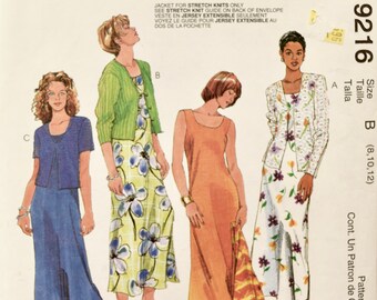 McCall's 9216 Sewing Pattern Vintage 1990s Misses' Unlined Collarless Stretch Knit Jacket and Dress UNCUT Factory Folds Sizes 8-10-12