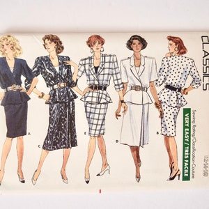 Butterick 6205 Sewing Pattern Vintage 1980s Loose Fitting Blouson Wrap Top Peplum Epaulets Two Skirts UNCUT Factory Folds Size 12-14-16 image 2