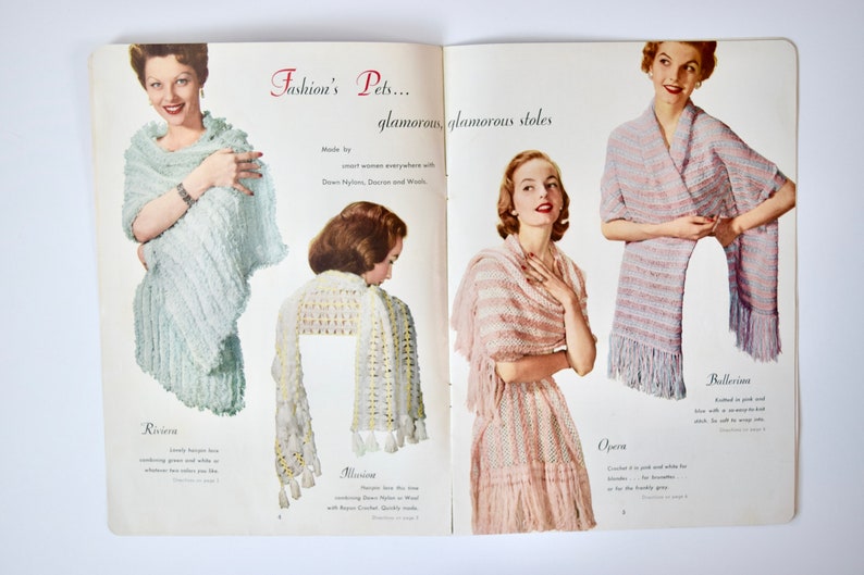 Stoles and Shrugs Vintage 1950s Knitting Crochet Hairpin Lace Pattern Booklet The American Thread Company image 2