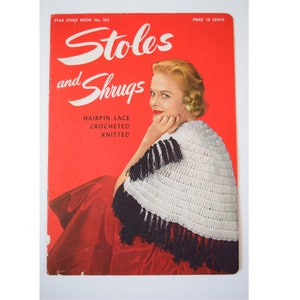 Stoles and Shrugs Vintage 1950s Knitting Crochet Hairpin Lace Pattern Booklet The American Thread Company image 1