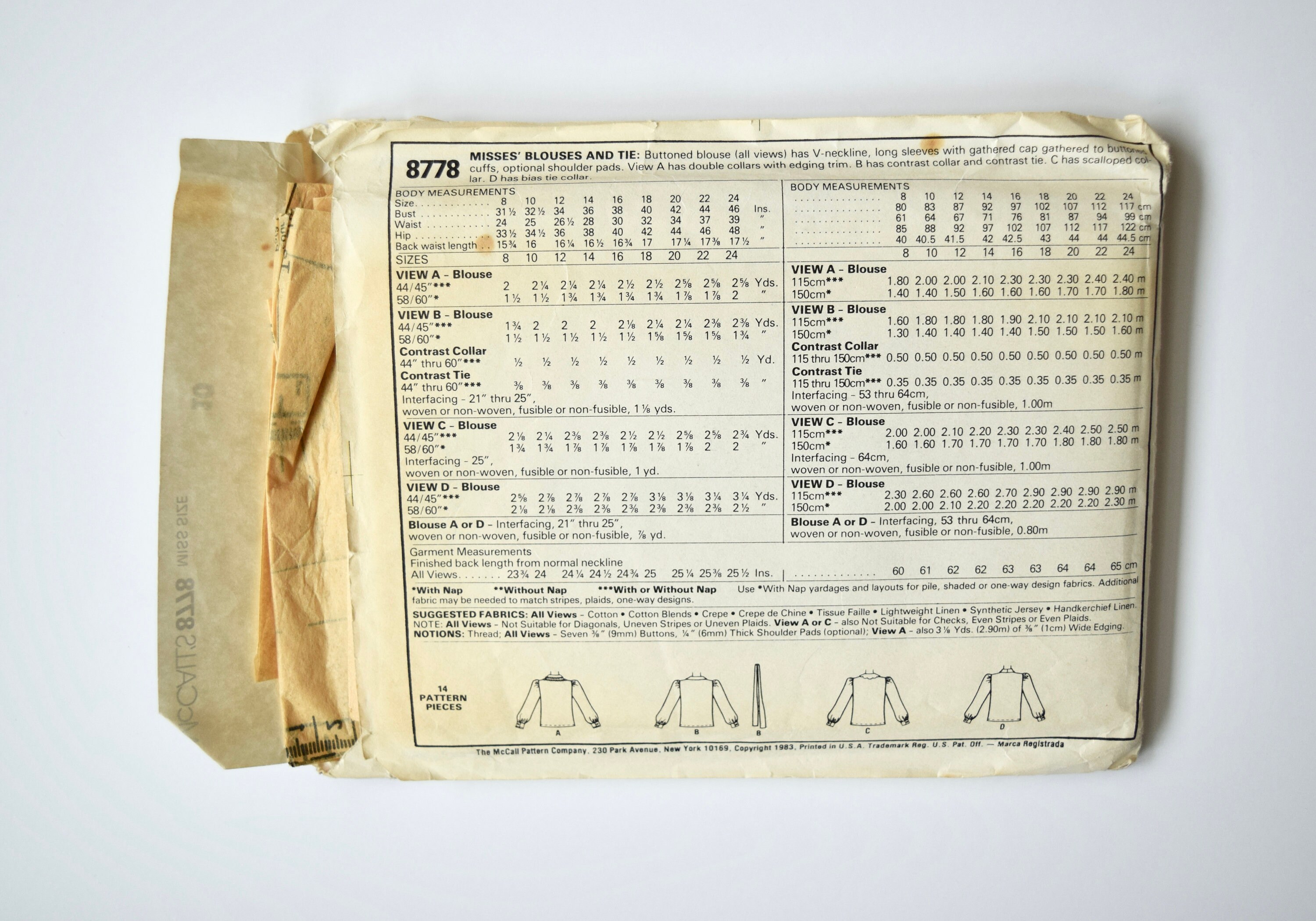 Mccalls 8778 Sewing Pattern Vintage 1980s Blouses and Tie Buttoned ...