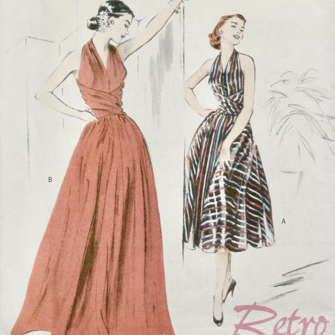 50s halter dress pattern PDF - 1950's Sewing Pattern: 'Meet Me at the Halter' Top, Tie Waist
