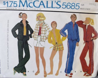 1970's McCall's 5685 Vintage Sewing Pattern Sporty Raglan Sleeve Jacket and Sweatpants or Shorts His and Her's Size Small Chest 32-34