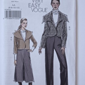 2006 Very Easy Vogue 8340 Sewing Pattern Misses' Unlined Jacket with Wide Collar Variations Pleated Skirt and Pants UNCUT FF Sizes 6-8-10-12 image 2