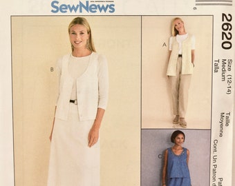 McCall's 2620 Easy Sewing Pattern Misses' Unlined Vest Pull-on Pants and Pull-on Skirt Sew NewsUNCUT Factory Folds Sizes 12-14