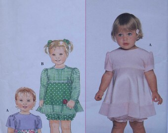 Vintage 1990s Sewing Pattern Simplicity 7890 Babie's Dress and Bloomers Baby Girl Dress Diaper Cover Newborn to 18 Months Partially Cut