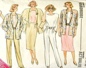 Butterick 3633 Sewing Pattern Vintage 1980s Today's Wardrobe Ensemble Loose-Fitting Jacket Top Skirt and Pants Sizes 8-10-12