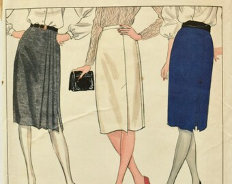 Butterick 4665 Sewing Pattern Vintage 1980s Straight Skirts Below Mid-Knee Front Pleat Variations Hem Slit Waist 28"
