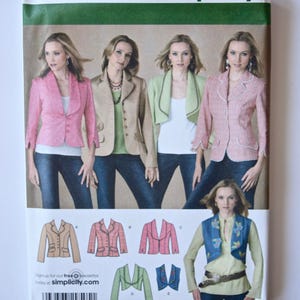 Simplicity 4281 Sewing Pattern Misses' Lined Jacket or Vest with Length and Collar Variations UNCUT Factory Folds Sizes 6-8-10-12-14 image 2