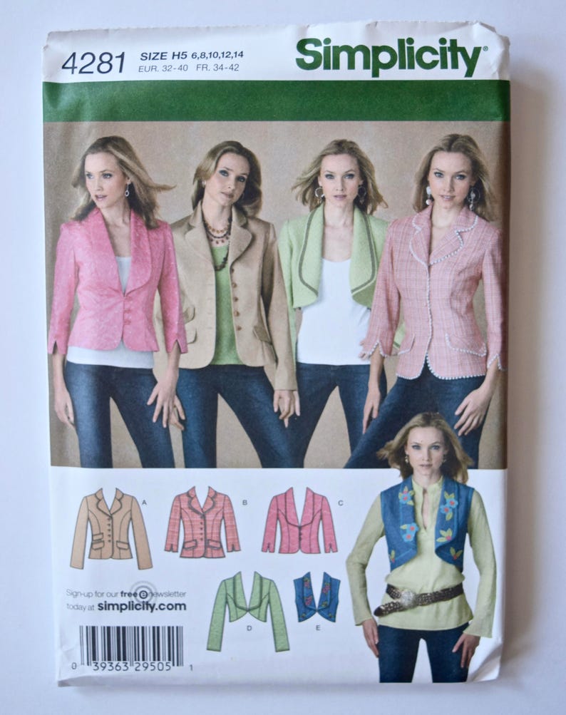 Simplicity 4281 Sewing Pattern Misses' Lined Jacket or Vest with Length and Collar Variations UNCUT Factory Folds Sizes 6-8-10-12-14 image 2