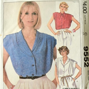 McCalls 9552 Sewing Pattern Vintage 1980s Misses' Blouse Top Loose Fitting Sleeveless Shoulder Tucks - UNCUT Size 10