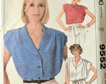 McCalls 9552 Sewing Pattern Vintage 1980s Misses' Blouse Top Loose Fitting Sleeveless Shoulder Tucks - UNCUT Size 10