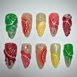 Press on nails summer fake nails fruit press on set vacation nails 3D