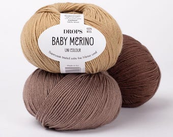 DROPS Baby Merino Yarn – Extra Fine Merino Wool, Superwash Yarn, Soft Baby Wool for Knitting & Crocheting, Soft Knitting Yarn
