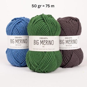 DROPS Big Merino Yarn – 100% Merino Wool Extra Fine, Superwash Knitting Yarn, Soft Wool for Sweaters, Hats, Baby & Winter Clothing