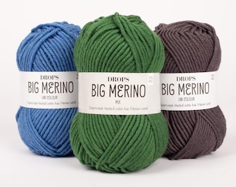 DROPS Big Merino Yarn – 100% Merino Wool Extra Fine, Superwash Knitting Yarn, Soft Wool for Sweaters, Hats, Baby & Winter Clothing