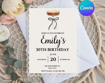 Modèle d'invitation d'anniversaire modifiable, un faire-part d'anniversaire Tini Bit Older, invitation à martini expresso, modèle canva