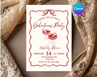 Galentine's Day-uitnodigingssjabloon, Galentines-feestuitnodiging, Valentine Girls Night, digitale uitnodiging cocktailparty, bewerkbare uitnodiging