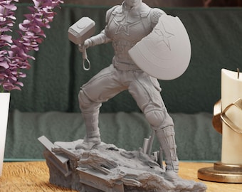 Super Soldier Figurine Statue – The Defender of Justice Figure | Shield-Wielding Hero on Bike, Iconic Heroic Room Decoration