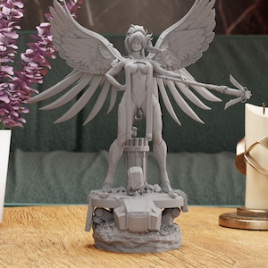 Mercy Figurine Statue – Overwatch Figure | Angelic Healer and Guardian Support, Inspirational Room Decoration