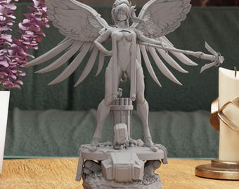Mercy Figurine Statue – Overwatch Figure | Angelic Healer and Guardian Support, Inspirational Room Decoration