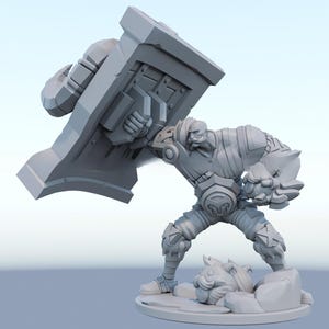 a small toy with a giant hammer in it's hand