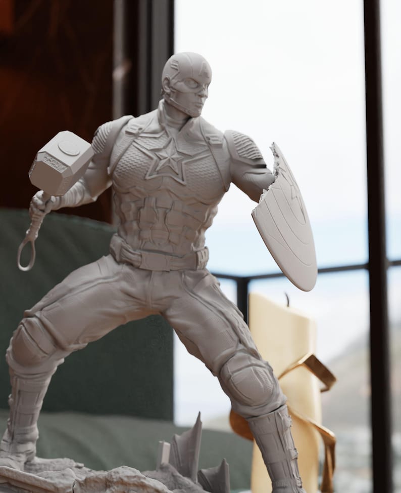 a statue of a man holding a shield