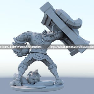 a 3d model of a robot holding a large object