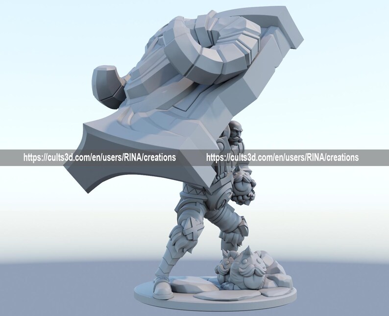 a white statue of a man holding a giant object