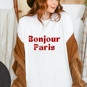 Bonjour-Hemd Paris-Hemd Paris Frankreich-Reise-Hemd Pariser Art-französischer Sprachlehrer-Hemd Auslandsstudie-Studenten-Hemden Schicke Hemden