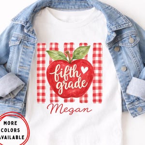 Gepersonaliseerd shirt voor de eerste schooldag voor meisjes, kindershirts, schattige shirts met appelmotief voor peuters, kleuters, peuters, basisschool en middelbare school.