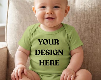 Rabbit Skins 4400 Bodysuit Mock Up Natural Infant Bodysuit Mockup Short Sleeve Baby Onesie Body Suit Printify Mockup POD Mock-up Key Lime