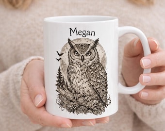 Aangepaste uilmokken Gepersonaliseerde geschenken Vogelmokken Gepersonaliseerde naammok Leuke uilmokken Gepersonaliseerde keramische mokken voor vogelspotten Boho-mok Esthetisch