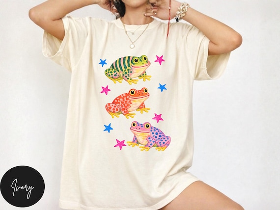 Whimsical Frog Shirts Folk Art Shirts Dopamine Whimsy Shirts Comfort Colors® Preppy Graphic Tees Retro Cottagecore Aesthetic Cool Girl Gifts