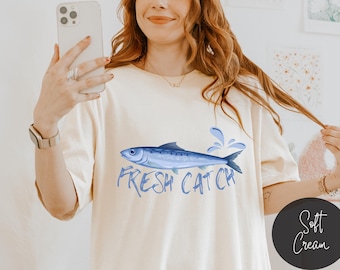 Camiseta de pescado, camisetas retro de sardinas, camiseta de pescado enlatado, camiseta de sardinas, camisetas de vida marina, regalos para amantes del océano, estética náutica costera de pescadores
