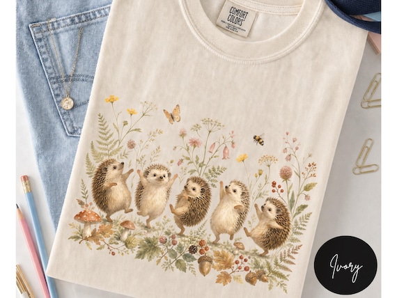 Dancing Hedgehogs Shirt Vintage Cottagecore Hedgehog Wildflower Tee Comfort Colors Funny Animal Graphic Whimsical Woodland Animal Lover Gift